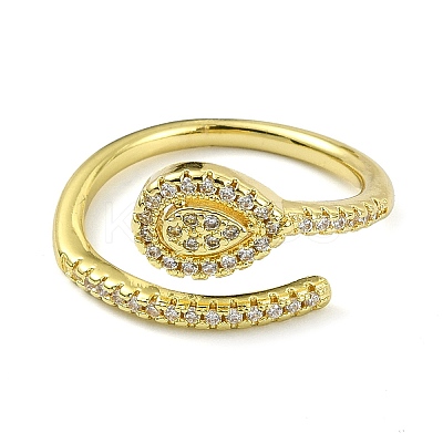 Brass with Cubic Zirconia Open Cuff Ring RJEW-B051-01G-1