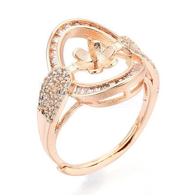 Oval Brass Micro Pave Clear Cubic Zirconia Adjustable Ring Settings KK-T076-69G-1