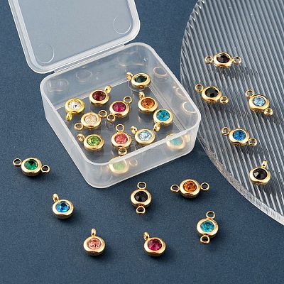 24Pcs 12 Colors 304 Stainless Steel Rhinestone Charms & Links connectors STAS-LS0001-28G-1
