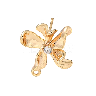 Brass Micro Pave Cubic Zirconia Stud Earring Findings KK-K378-28G-1