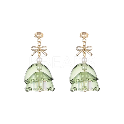Christmas Tree Glass Dangle Stud Earrings with Shell Pearl Beaded EJEW-TA00236-1