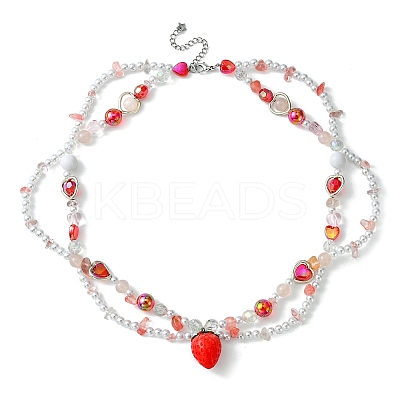 Resin Strawberry Pendant Necklace NJEW-FZ00004-12-1