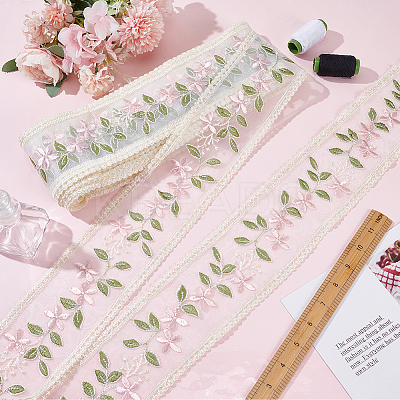 15 Yards Polyester Embroidery Flower Lace Ribbon OCOR-WH0078-223-1