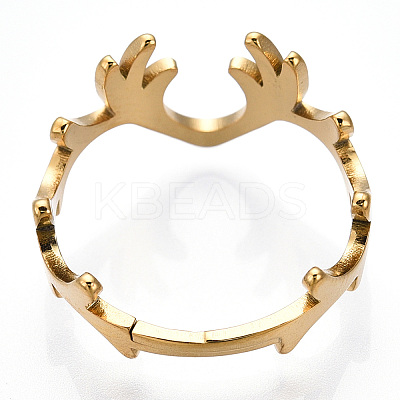 Ion Plating(IP) 304 Stainless Steel Deer Antler Adjustable Ring for Women RJEW-T027-06G-1