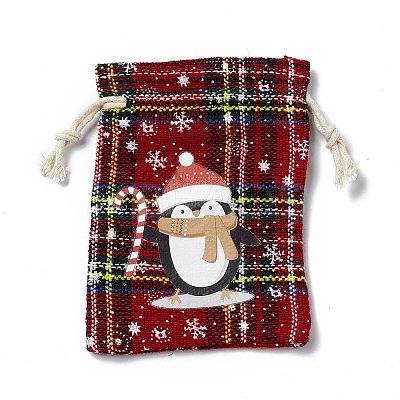 Christmas Theme Rectangle Jute Bags with Jute Cord ABAG-E006-01C-1