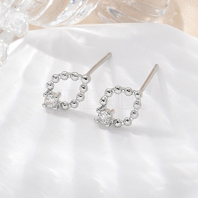 Brass Glass Stud Earrings EJEW-Q014-22P-1