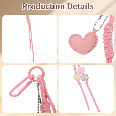 2Pcs 2 Colors Heart PU Leather & Polyester Rope Pendant Decorations HJEW-GF0001-62-1