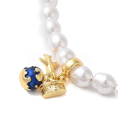 Rack Plating Travel Theme Brass & Cubic Zirconia & Enamel Pendant Necklaces NJEW-C056-01G-1