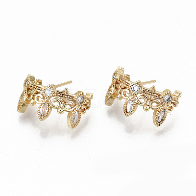 Brass Micro Pave Clear Cubic Zirconia Stud Earrings KK-T062-42G-NF-1