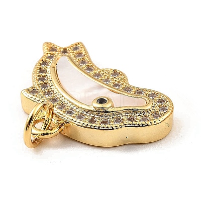 Brass Cubic Zirconia with Shell Pendants KK-K342-22G-1