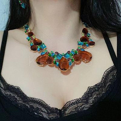 Alloy & Glass Teardrop Beaded Bib Necklaces for Women FS-WGD1103-01-1
