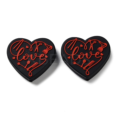 Food Grade Heart with Word Love Silicone Focal Beads LS-SIL-NH0001-01B-1
