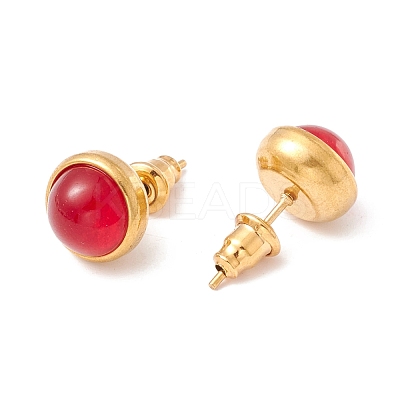 Ion Plating(IP) Natural Gemstone Half Round Stud Earrings EJEW-K092-01G-1