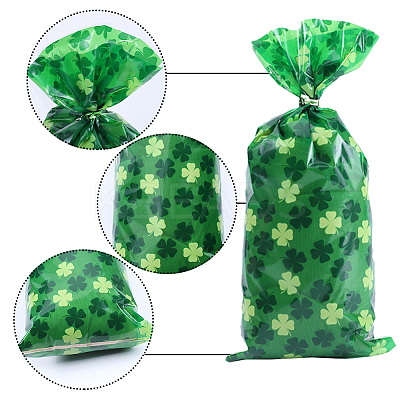 Rectangle Shamrock Clover Print Plastic Cookies Packing Pouches ABAG-WH0038-35A-1