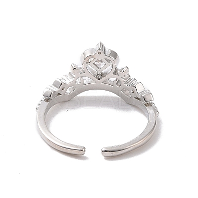 Clear Cubic Zirconia Crown Open Cuff Ring RJEW-P034-10P-1