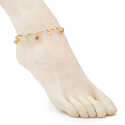 Dyed Natural Banded Agate Round & 304 Stainless Steel Shell Shape Tassel Anklets for Women AJEW-AN00702-03-1