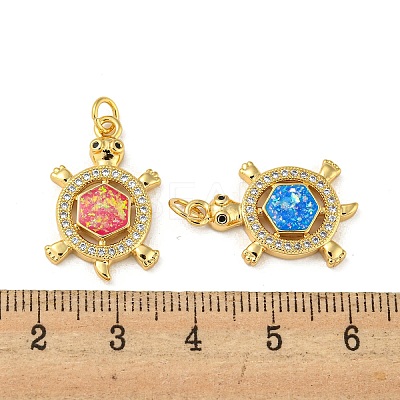 Brass Pendants Micro Pave Cubic Zirconia with Synthetic Opal KK-K356-07G-1
