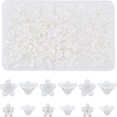 600Pcs 2 Style Flower ABS Plastic Imitation Pearl Bead Caps OACR-FH0001-032-1
