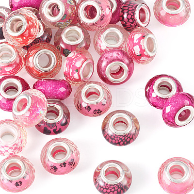 30Pcs Printed Transparent Resin European Beads RESI-TADJ0001-03H-1
