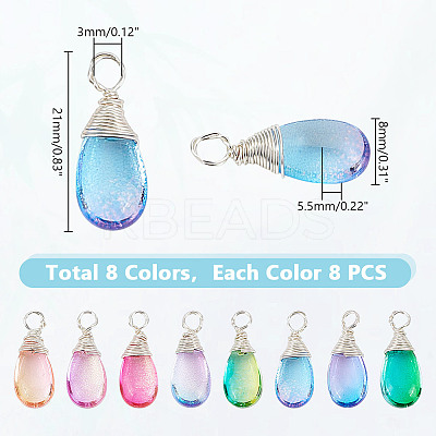 64Pcs 8 Colors Glass Pendants PALLOY-HY00060-1