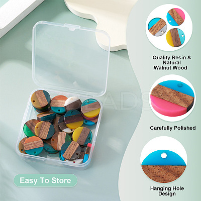 36Pcs 9 Colors Transparent & Opaque Resin & Walnut Wood Pendants RESI-TA0004-60-1