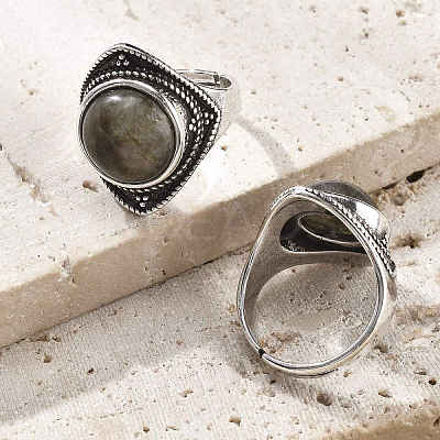 Natural Labradorite Adjustable Rings G-P560-03AS-05-1