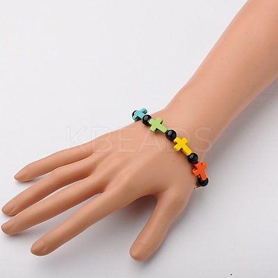 Natural & Synthetic Mixed Stone Round Beads Stretch Bracelets BJEW-JB01450-06-1