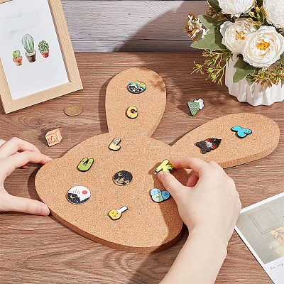 Rabbit Wall Mounted Brooch Jewelry Display Cork Tray AJEW-WH0433-01D-1
