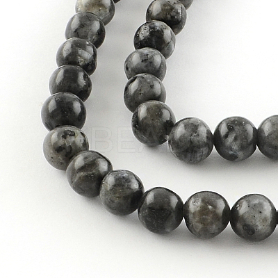 Natural Larvikite Round Beads Strands X-G-R342-8mm-09-1