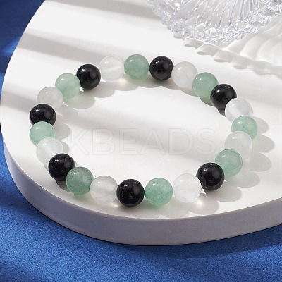 Natural Green Aventurine & Selenite & Eyeless Obsidian Round Beaded Stretch Bracelets BJEW-JB10114-01-1