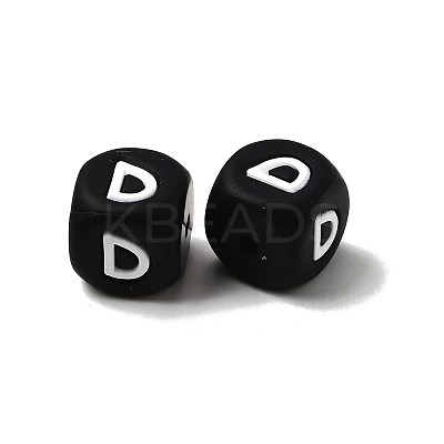 20Pcs Black Cube Letter Silicone Beads 12x12x12mm Square Dice Alphabet Beads with 2mm Hole Spacer Loose Letter Beads for Bracelet Necklace Jewelry Making JX433D-1
