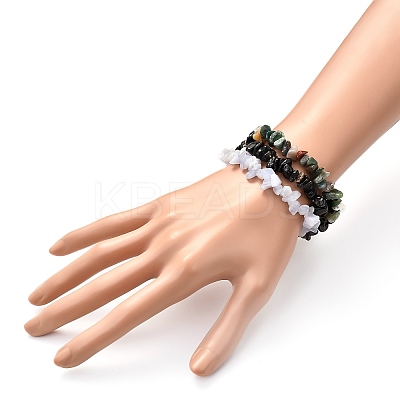 Natural Mixed Stone Chip Beaded Stretch Bracelets for Girl Women BJEW-JB06647-1