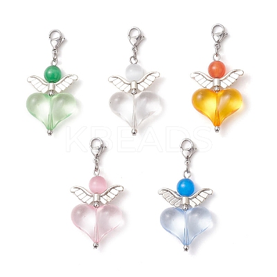 Heart Cat Eye & Acrylic Pendant Decoration HJEW-TA00354-1