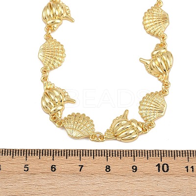 Summer Beach Brass Conch & Shell Shape Link Chain Necklaces NJEW-L051-01G-1