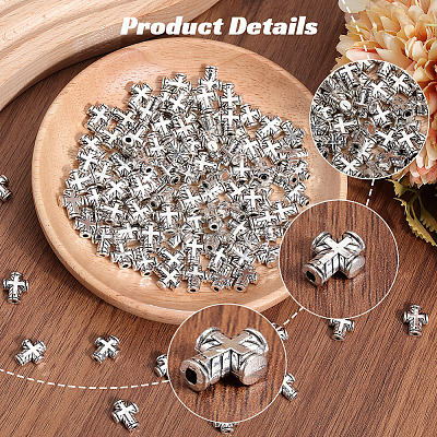 120Pcs Cross Tibetan Style Alloy Beads TIBEB-SP0001-10-1