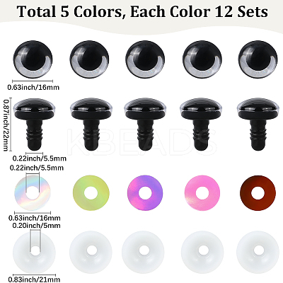 60 Sets 5 Colors Half Round ABS Plastic Doll Craft Eyes DIY-GF0010-67B-1