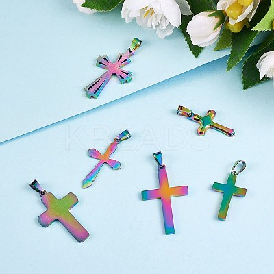 6Pcs 6 Style Ion Plating(IP) 304 Stainless Steel Pendants STAS-SZ0002-04-1