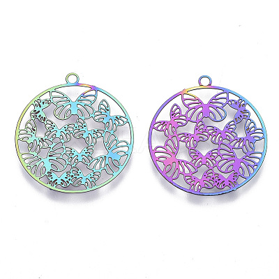 Ion Plating(IP) 201 Stainless Steel Filigree Pendants LS-X-STAS-T057-17-1
