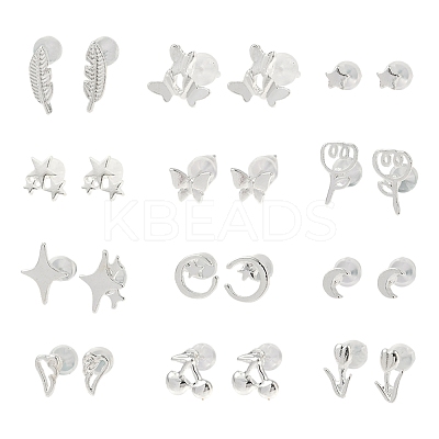 2 Pairs Alloy Stud Earrings for Women EJEW-FS0001-27G-1