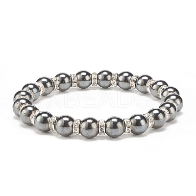 Synthetic Hematite Stretch Bracelet Rhinestone Beaded BJEW-JB08335-02-1