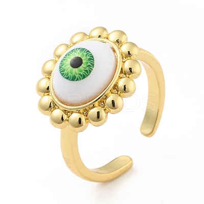 Acrylic Sun with Evil Eye Open Cuff Ring RJEW-B042-07G-04-1