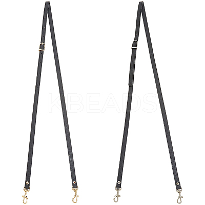 2Pcs 2 Colors Black Flat PU Leather Handbag Chain Straps PURS-BBC0001-01-1
