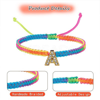 Crystal Rhinestone Initial Braided Bead Bracelet BJEW-SW00037-05-1