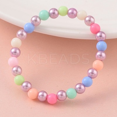 Imitation Pearl Acrylic Beaded Stretch Kids Bracelets BJEW-JB02069-03-1