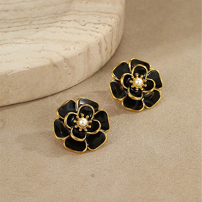 304 Stainless Steel Flower Stud Earrings EJEW-A147-03G-1
