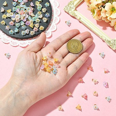 100Pcs Transparent Acrylic Flower Charms PALLOY-CJ00183-1
