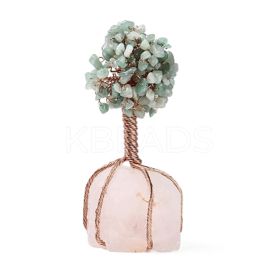 Natural Green Aventurine Chips and Rose Quartz Pedestal Display Decorations G-S282-01-1