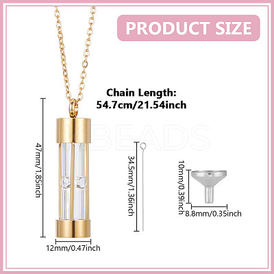 1Pc Column Glass Urn Ashes Necklaces NJEW-DR0001-05G-1