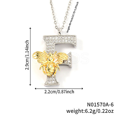 Brass Micro Pave Clear Cubic Zirconia Bee Initial Pendant Necklaces FS-WGF5E80-06-1