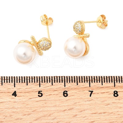 Round Brass Micro Pave Clear Cubic Zirconia Stud Earrings EJEW-A135-25G-1